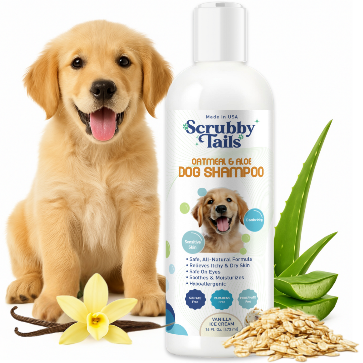 Natural Oatmeal Dog & Puppy Shampoo For Itchy Skin Relief